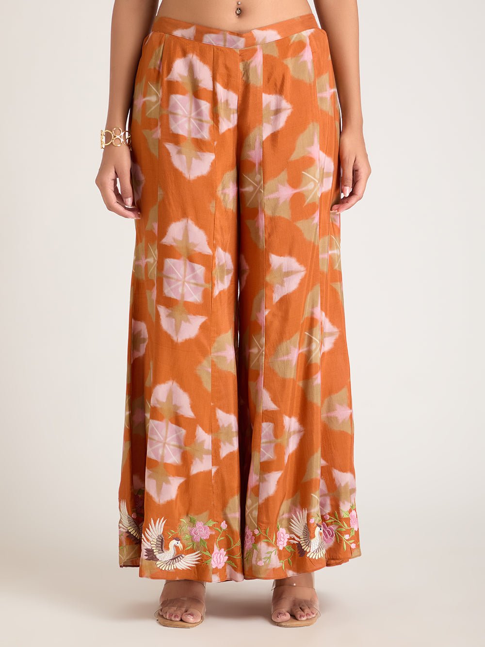 Embroidered Women Top With Plazzo - Pink - Charkha TalesEmbroidered Women Top With Plazzo - Pink
