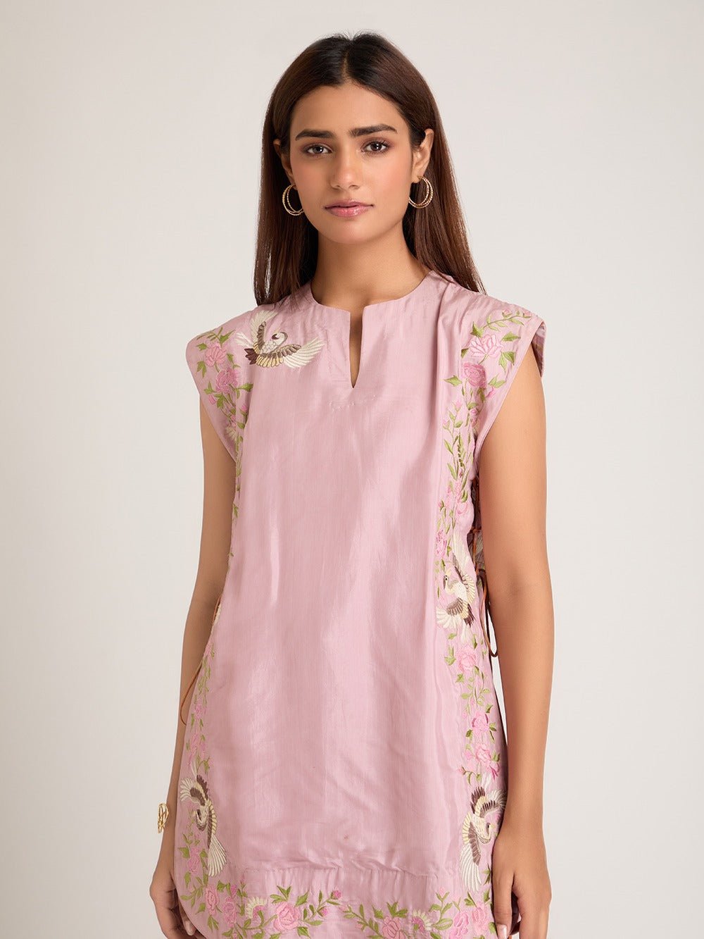 Embroidered Women Top With Plazzo - Pink - Charkha TalesEmbroidered Women Top With Plazzo - Pink