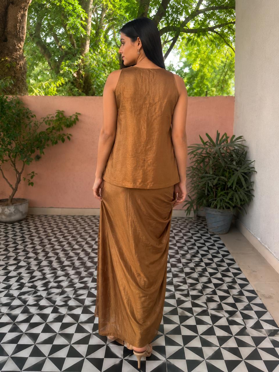 Embroidered Women Top With Tulic Pant - Brown - Charkha TalesEmbroidered Women Top With Tulic Pant - Brown