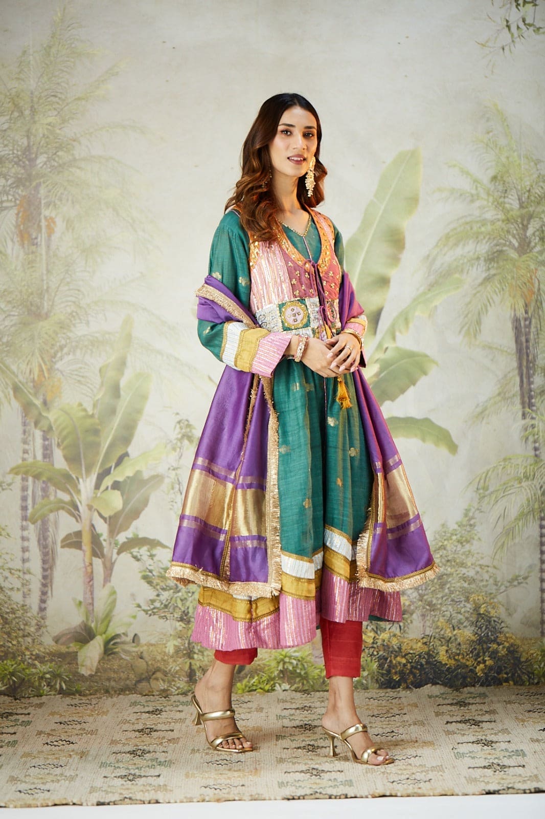 Embroidred Kurta With Overley Jacket - Emrald Green - Charkha TalesEmbroidred Kurta With Overley Jacket - Emrald Green