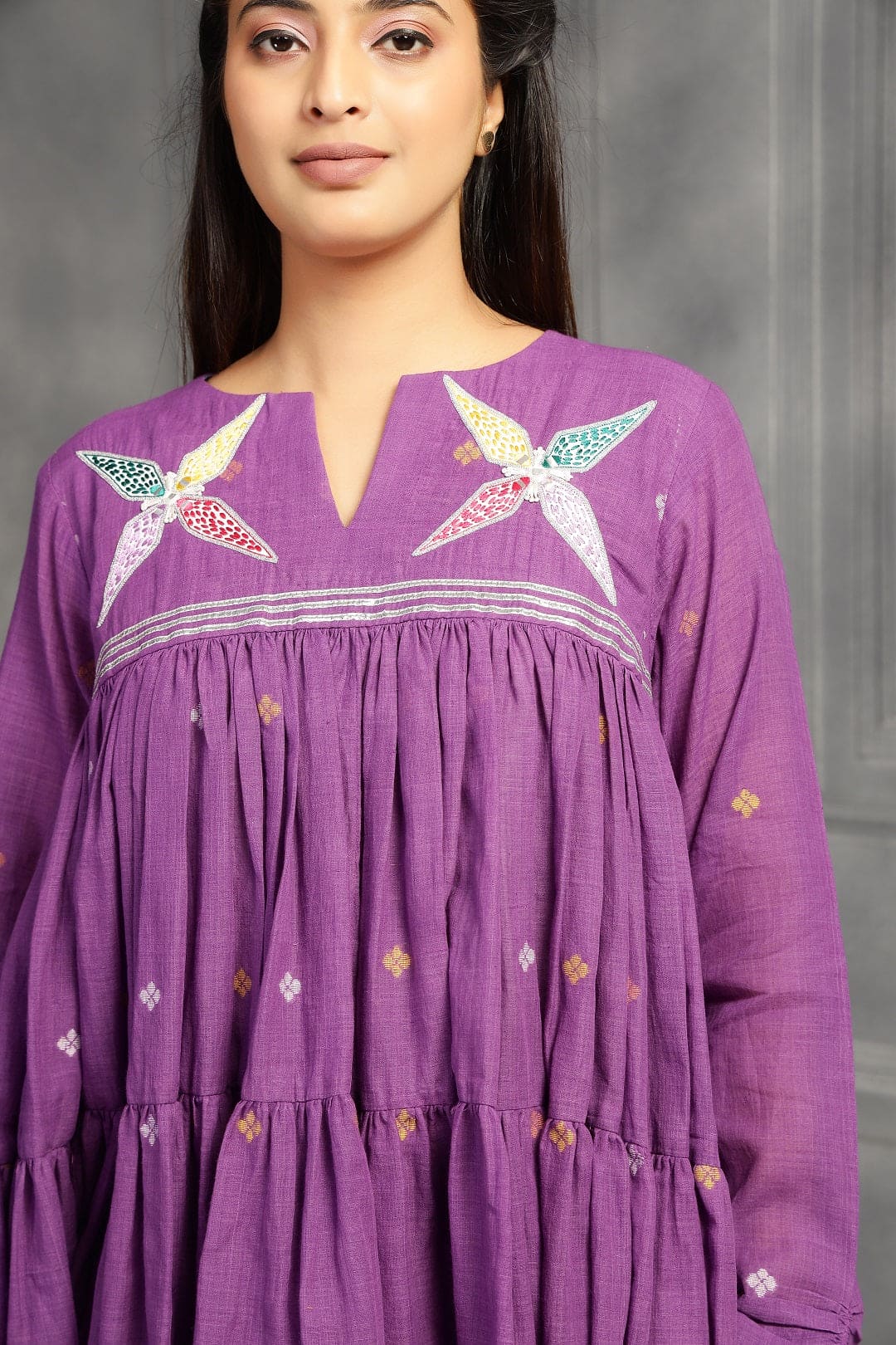 Flared Jamdani Women Top - Purple - Charkha TalesFlared Jamdani Women Top - Purple