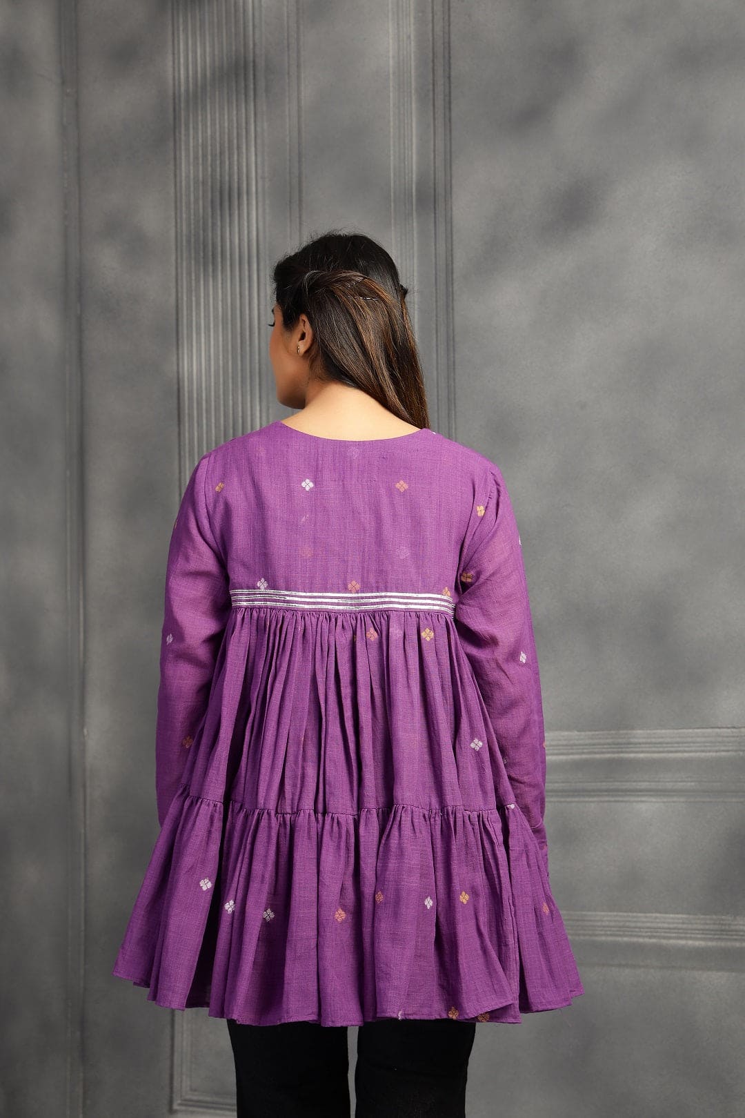 Flared Jamdani Women Top - Purple - Charkha TalesFlared Jamdani Women Top - Purple