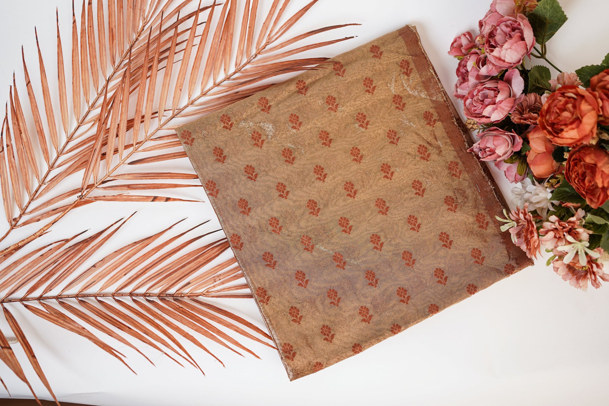 Golden Banarasi Butta Fabric - Charkha TalesGolden Banarasi Butta Fabric