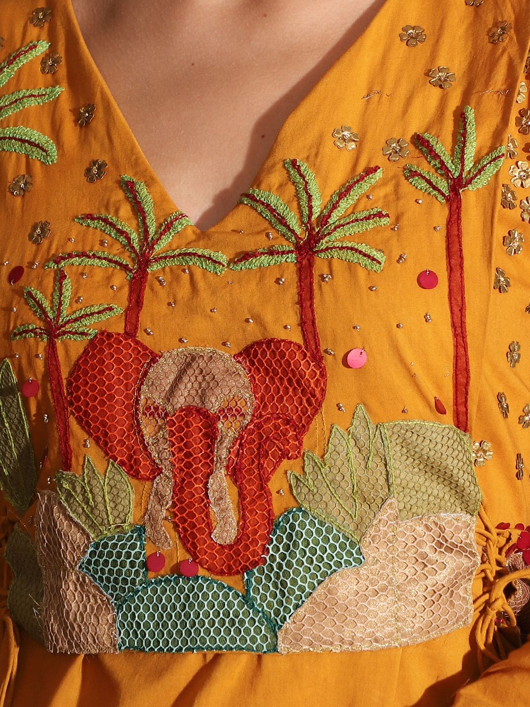 Gond Artwork Dress - Mustard - Charkha TalesGond Artwork Dress - Mustard