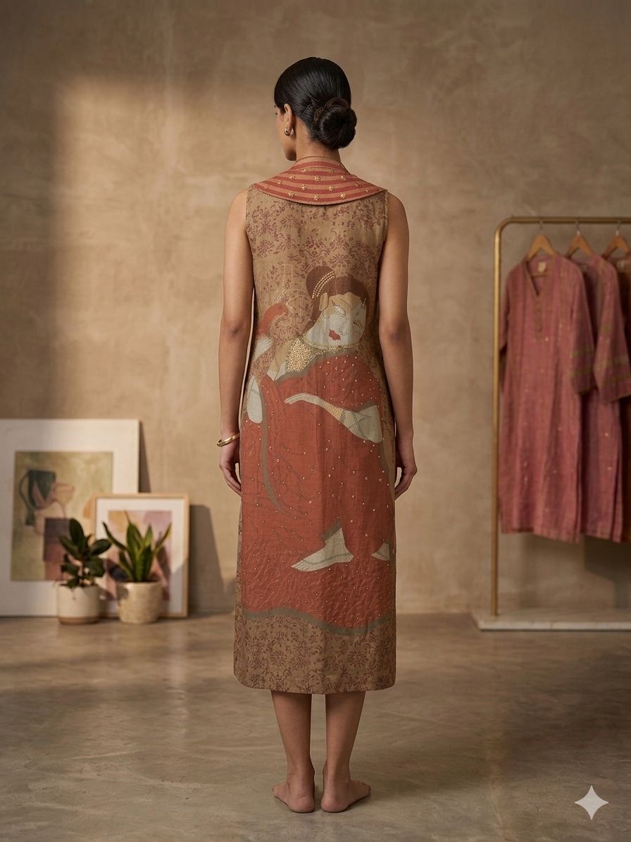 Gond Print Women Dress - Brown - Charkha TalesGond Print Women Dress - Brown