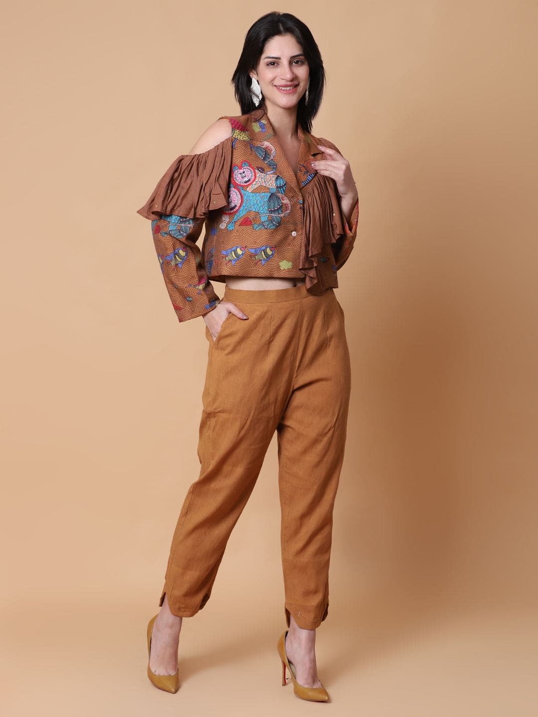 Gondh Print Women Co - Ord Set - Brown - Charkha TalesGondh Print Women Co - Ord Set - Brown