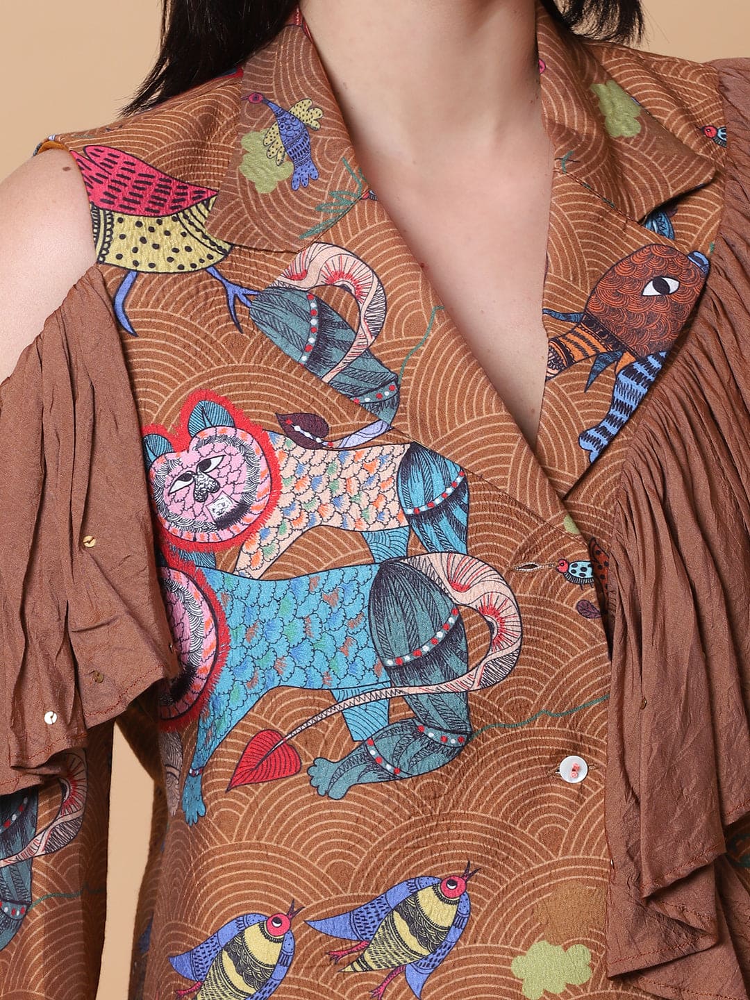 Gondh Print Women Co - Ord Set - Brown - Charkha TalesGondh Print Women Co - Ord Set - Brown