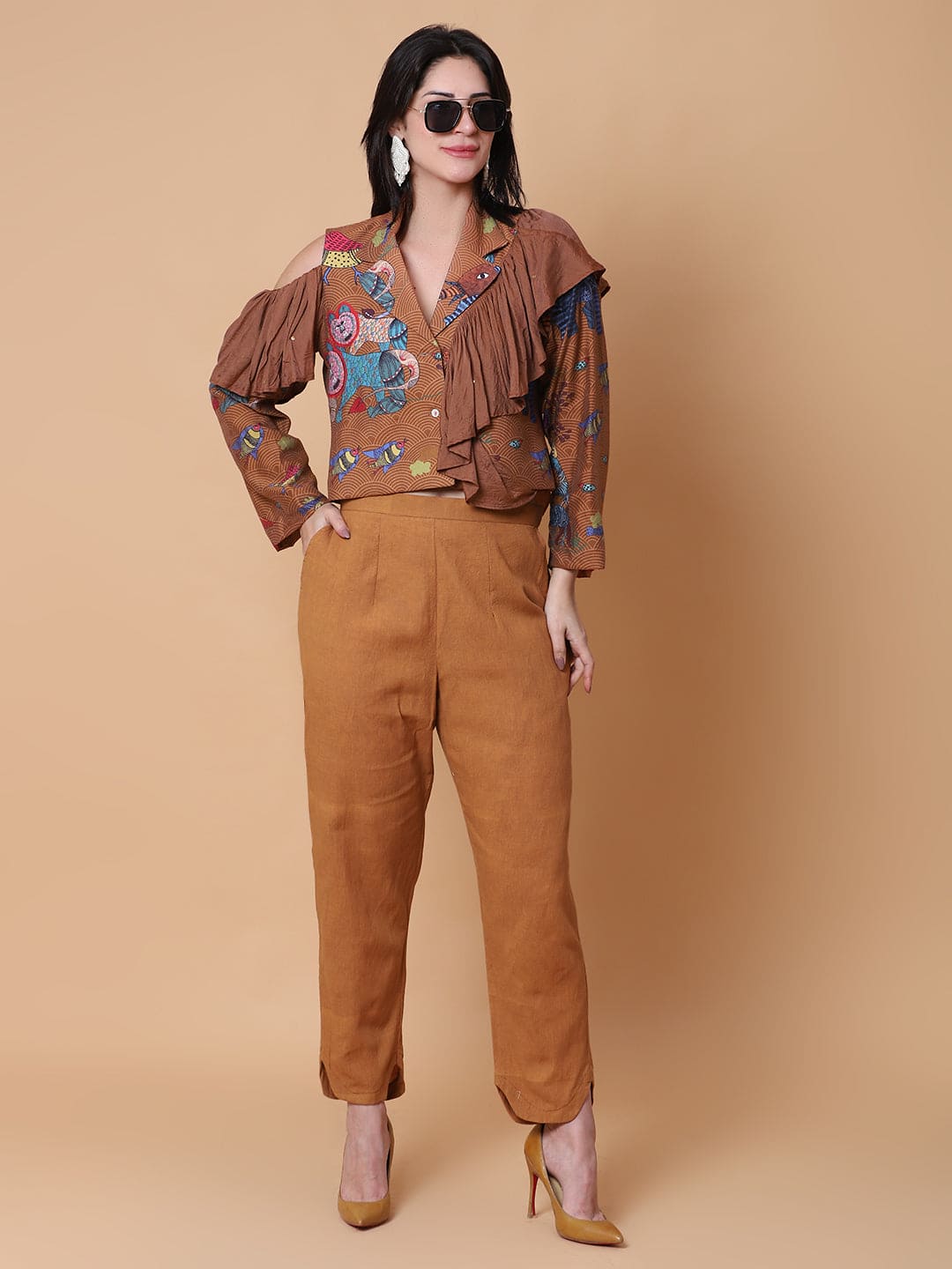 Gondh Print Women Co - Ord Set - Brown - Charkha TalesGondh Print Women Co - Ord Set - Brown