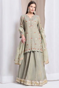 Gota & Patch Work Kurta With Lehenga and Dupatta - Light Green