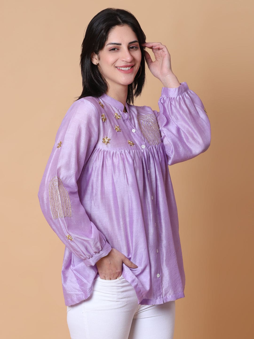 Gota Work Front Open Shirt - Levendor - Charkha TalesGota Work Front Open Shirt - Levendor