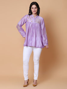 Gota Work Front Open Shirt - Lavender