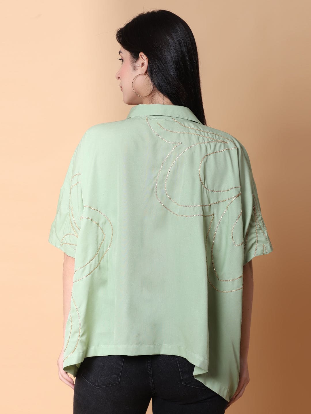 Gota Work Kaftaan Top - Aqua Green - Charkha TalesGota Work Kaftaan Top - Aqua Green