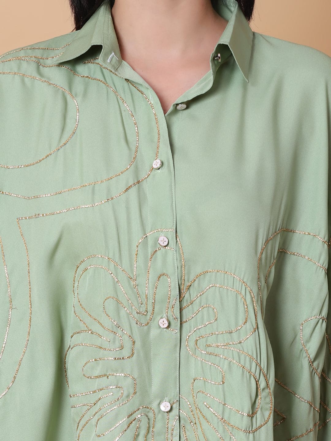 Gota Work Kaftaan Top - Aqua Green - Charkha TalesGota Work Kaftaan Top - Aqua Green