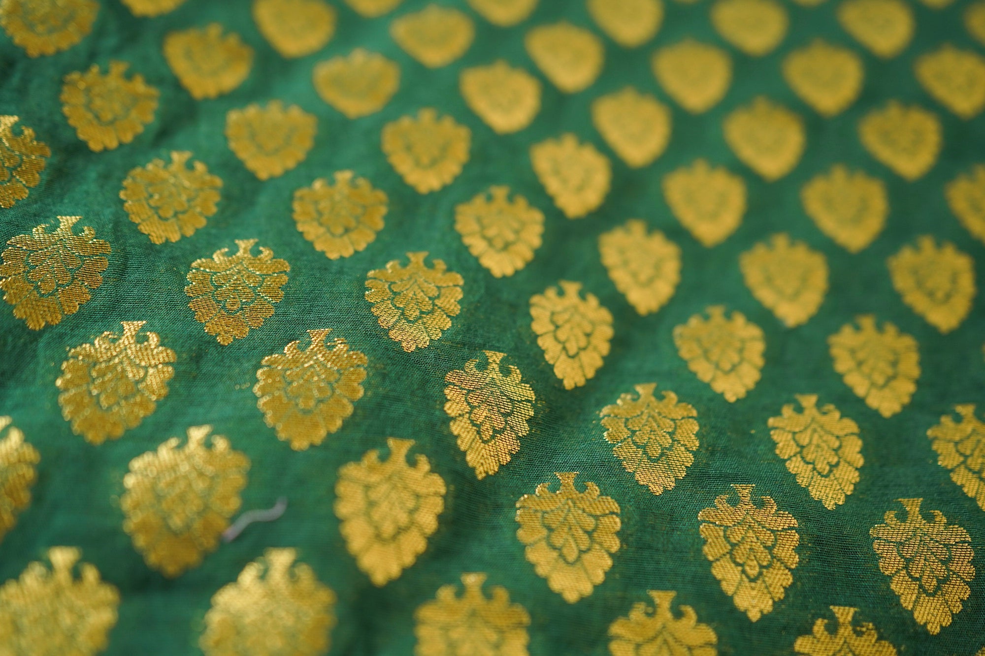 Green Banarasi Butta Fabric - Charkha TalesGreen Banarasi Butta Fabric