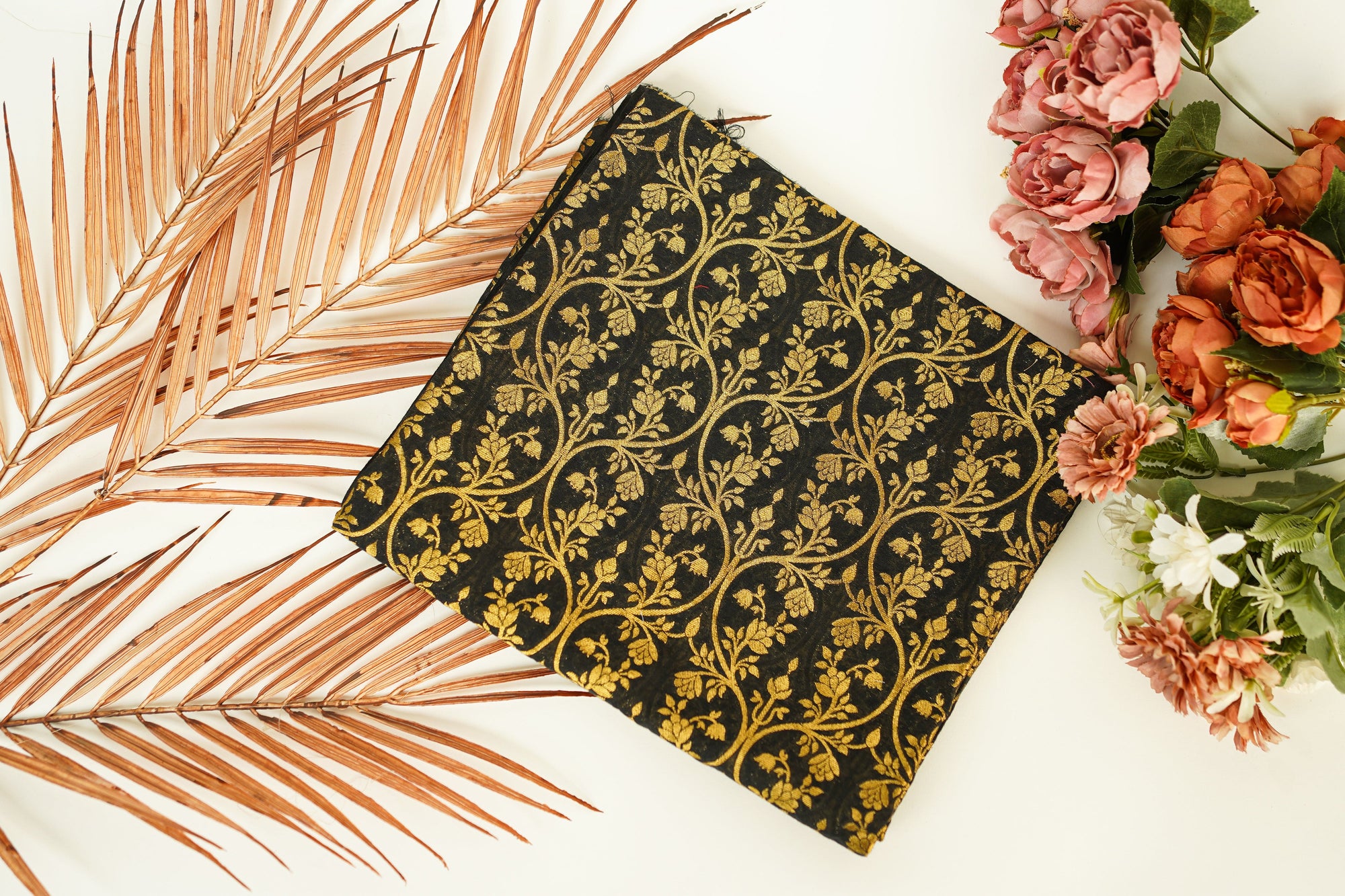 Green Banarasi Fabric - Charkha TalesGreen Banarasi Fabric