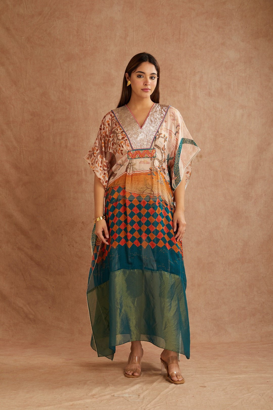 Green Embroidered Women Kaftan - Charkha TalesGreen Embroidered Women Kaftan