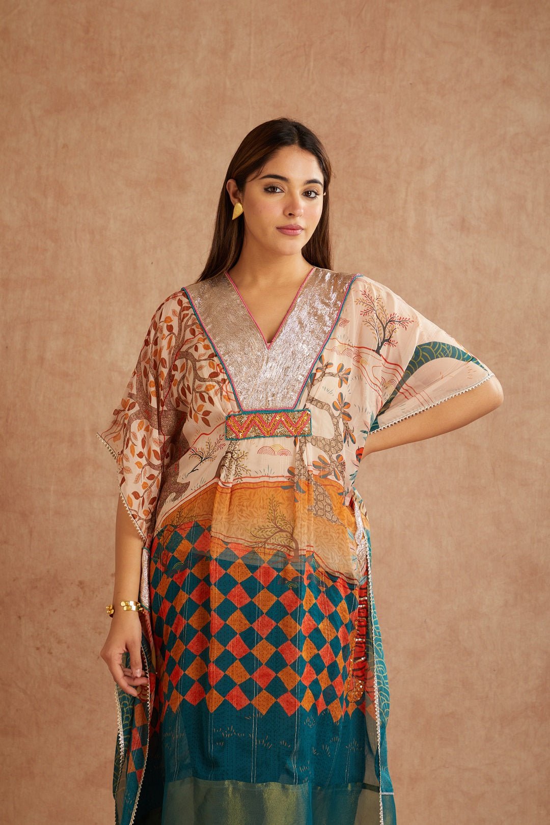 Green Embroidered Women Kaftan - Charkha TalesGreen Embroidered Women Kaftan