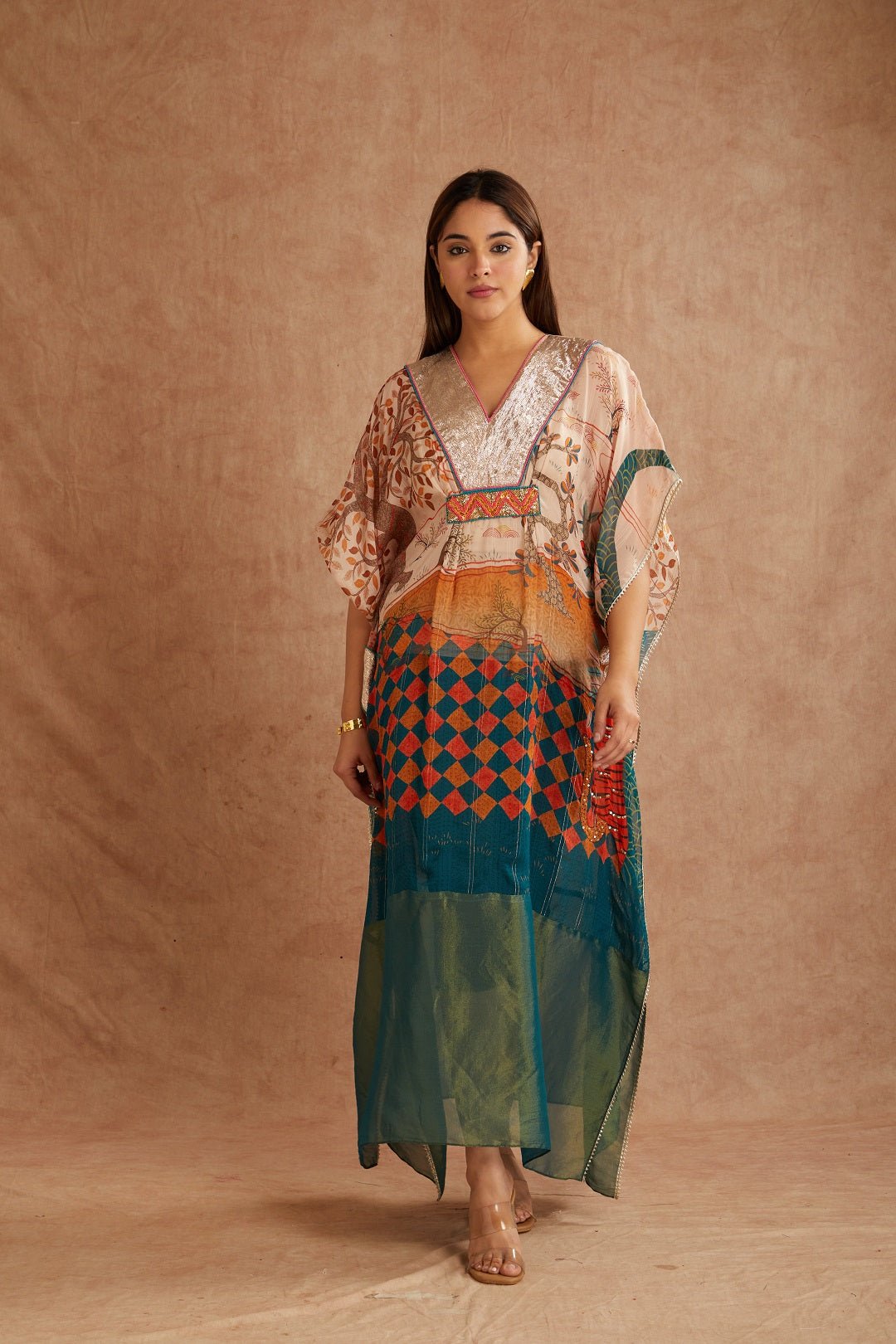 Green Embroidered Women Kaftan - Charkha TalesGreen Embroidered Women Kaftan