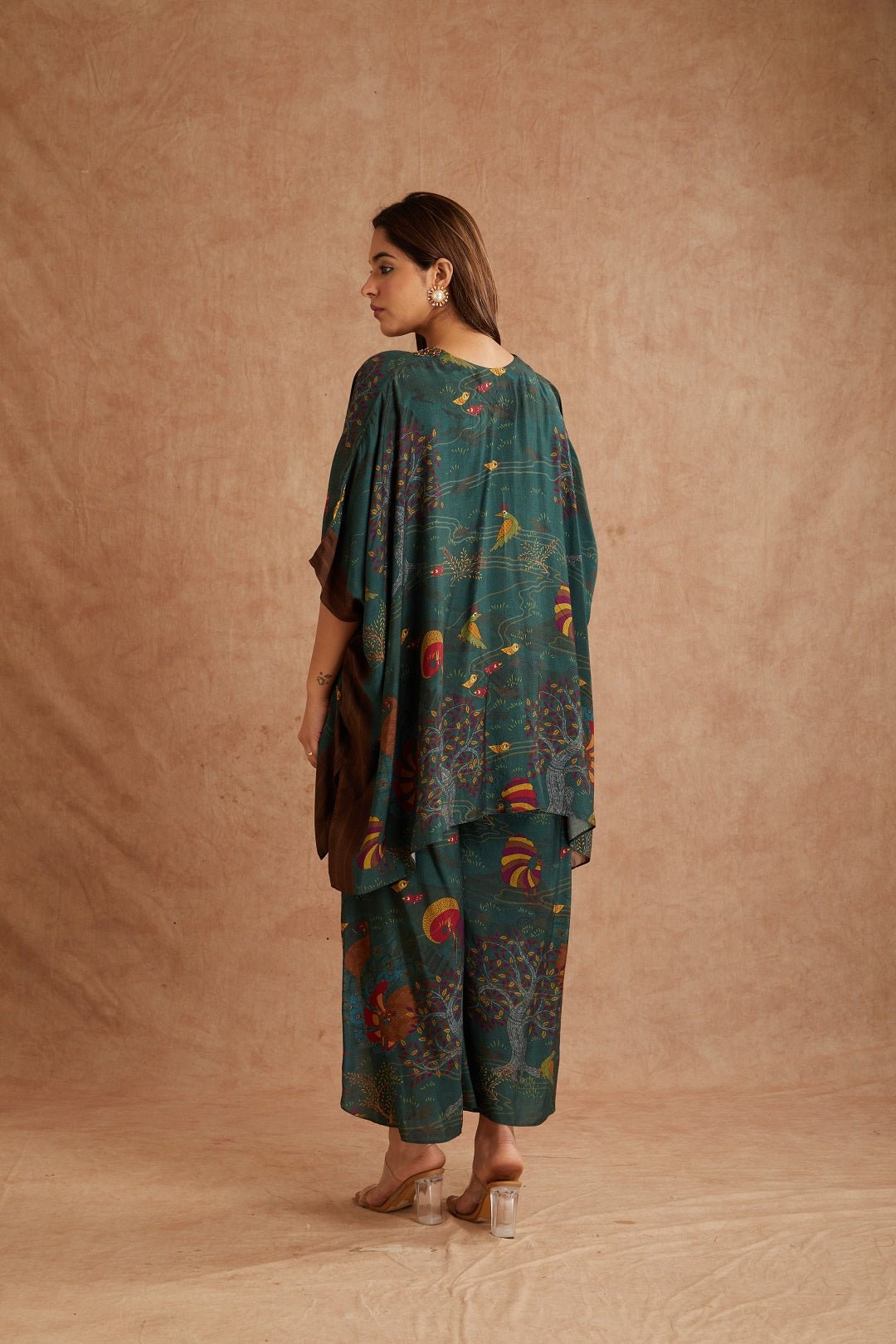 Green Gondh Print Beads Work Co - Ord Set - Charkha TalesGreen Gondh Print Beads Work Co - Ord Set