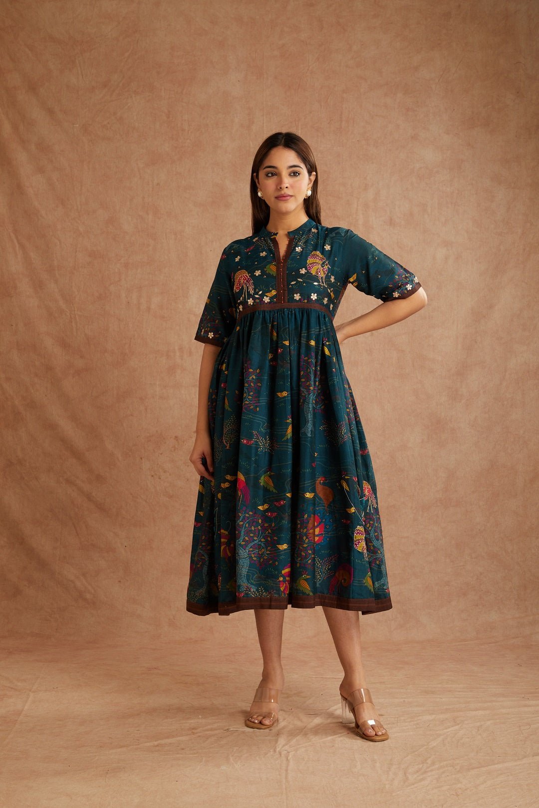 Green Gondh Print Inspired Dress - Charkha TalesGreen Gondh Print Inspired Dress