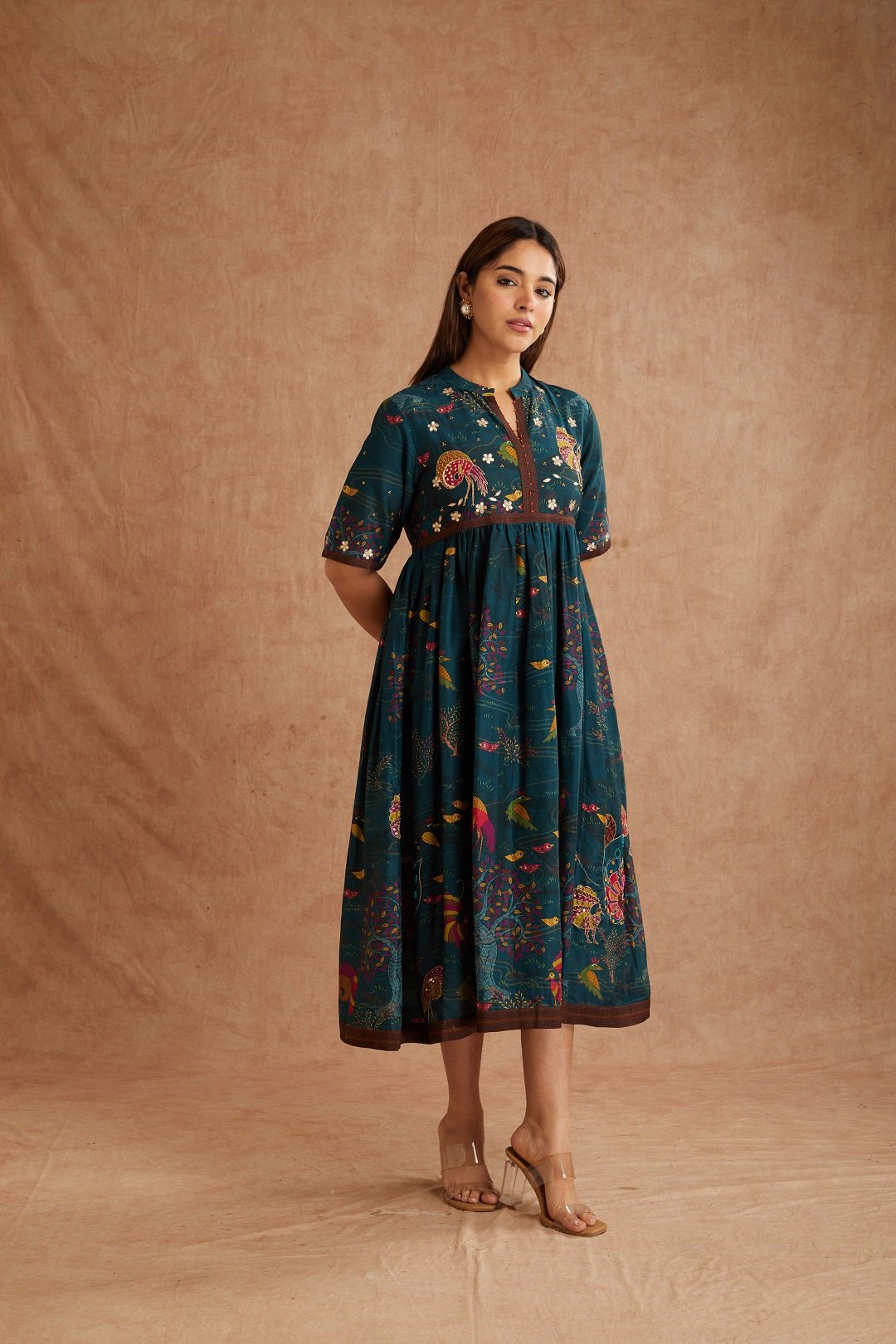 Green Gondh Print Inspired Dress - Charkha TalesGreen Gondh Print Inspired Dress