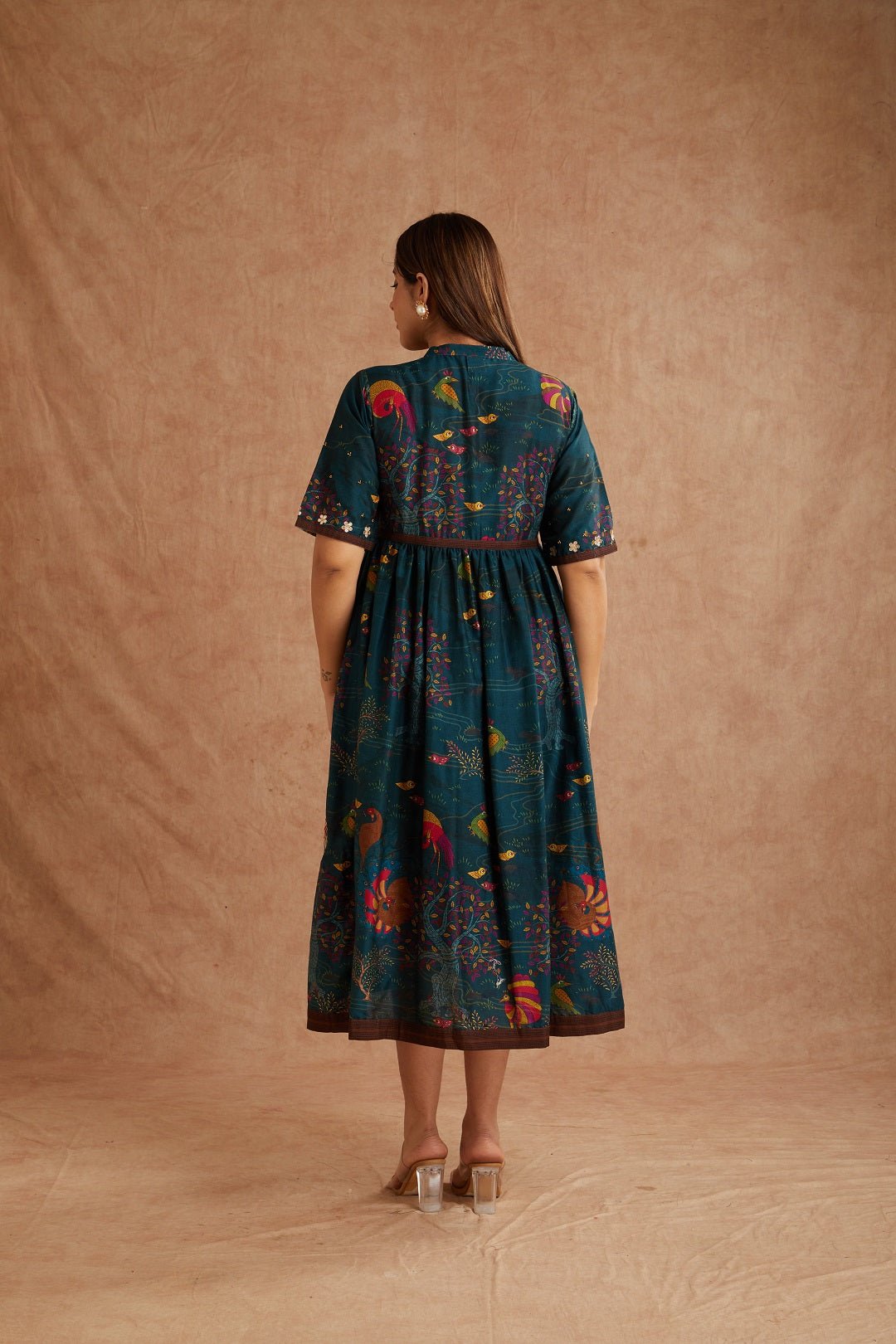 Green Gondh Print Inspired Dress - Charkha TalesGreen Gondh Print Inspired Dress