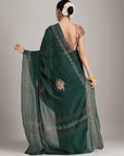 Green Aari Zardozi Embroidered Saree With Blouse