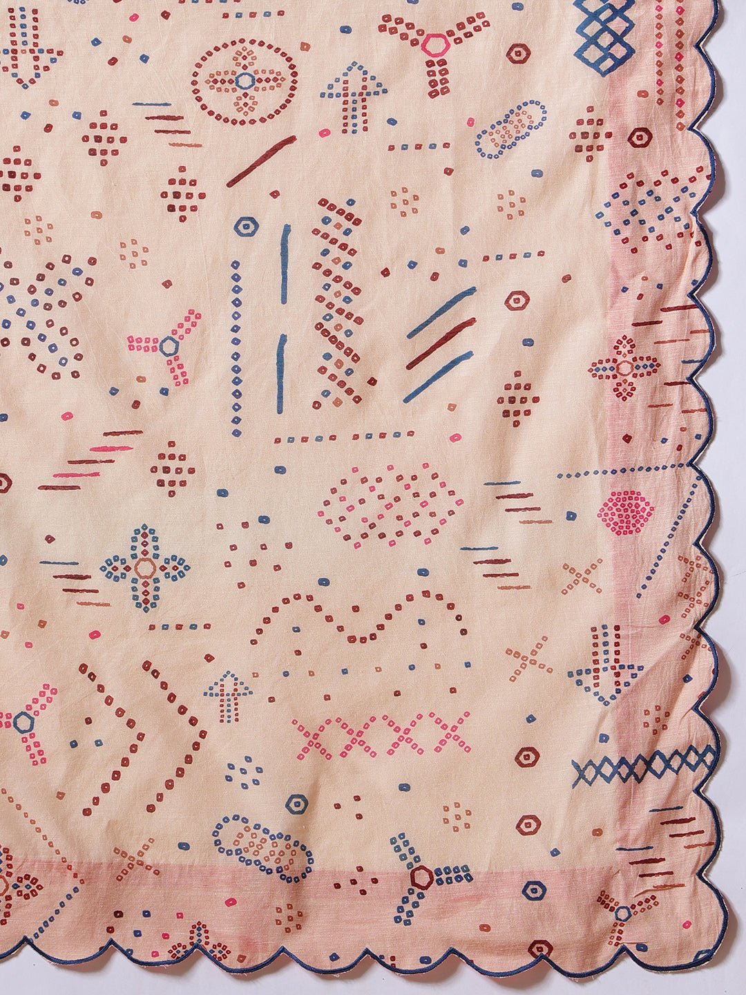 Indian Inspired Print Saree &amp; Blouse - Beige - Charkha TalesIndian Inspired Print Saree &amp; Blouse - Beige