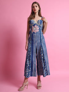 Indigo Block Print Jumpsuit - Blue