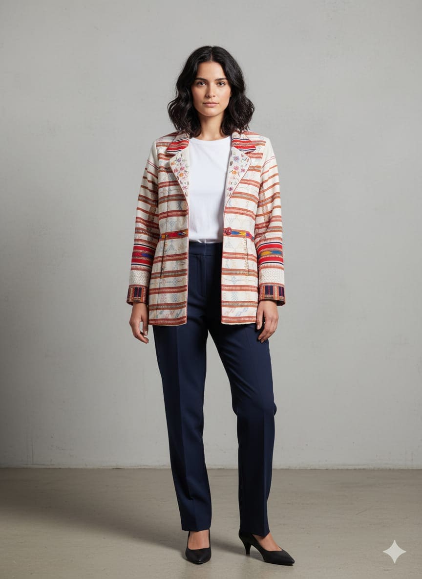 Jaisalmer Handloom Women Jacket - White - Charkha TalesJaisalmer Handloom Women Jacket - White