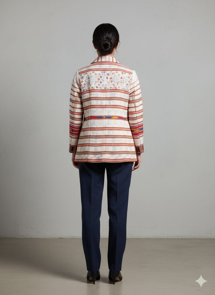 Jaisalmer Handloom Women Jacket - White - Charkha TalesJaisalmer Handloom Women Jacket - White