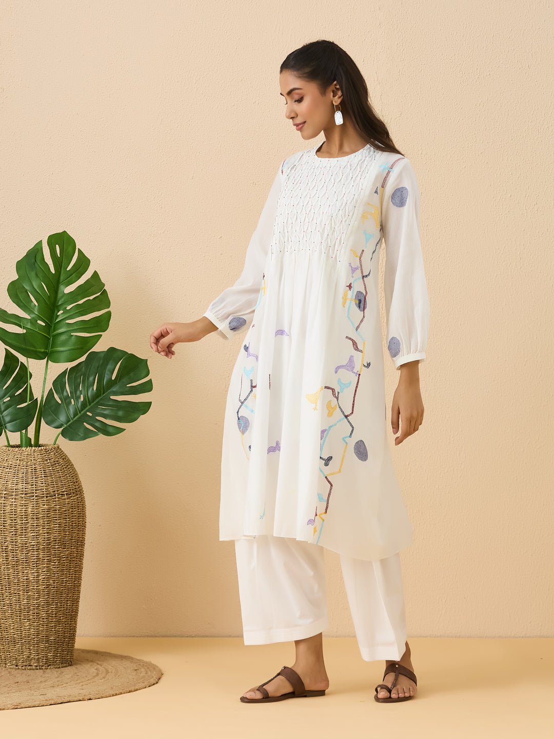 Jamdani Embroidered Kurta Set - White - Charkha TalesJamdani Embroidered Kurta Set - White