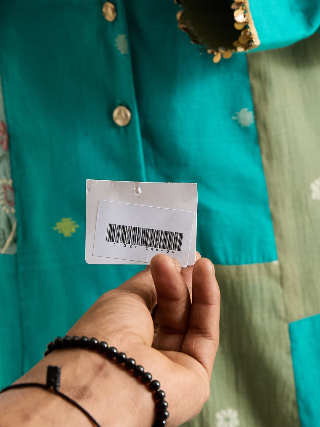 Jamdani Embroidered Patch Coat - Turquoise - Charkha TalesJamdani Embroidered Patch Coat - Turquoise