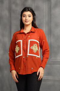 Jamdani Women Shirt  -  Rust..