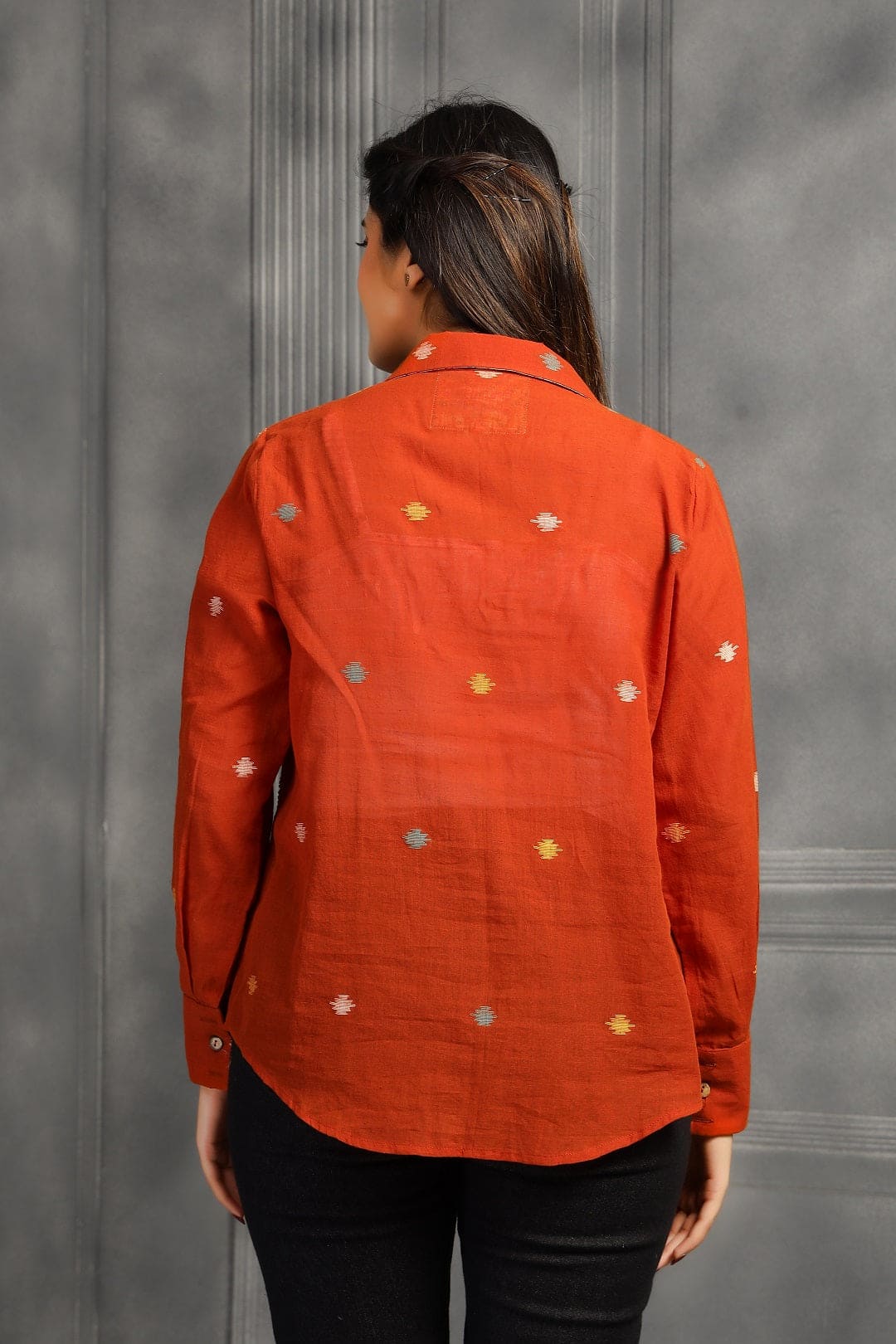Jamdani Women Shirt - Rust - Charkha TalesJamdani Women Shirt - Rust