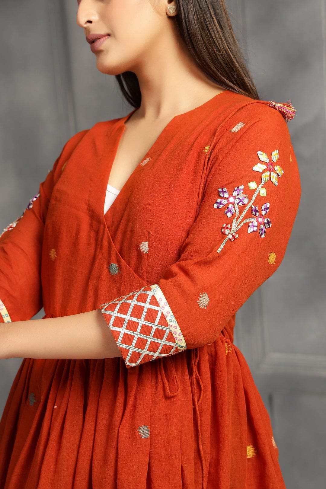 Jamdani Women Top - Rust - Charkha TalesJamdani Women Top - Rust