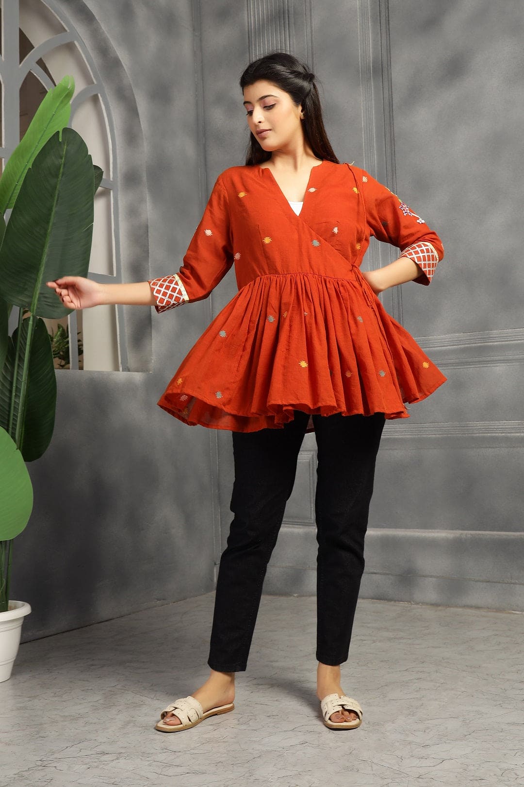 Jamdani Women Top - Rust - Charkha TalesJamdani Women Top - Rust