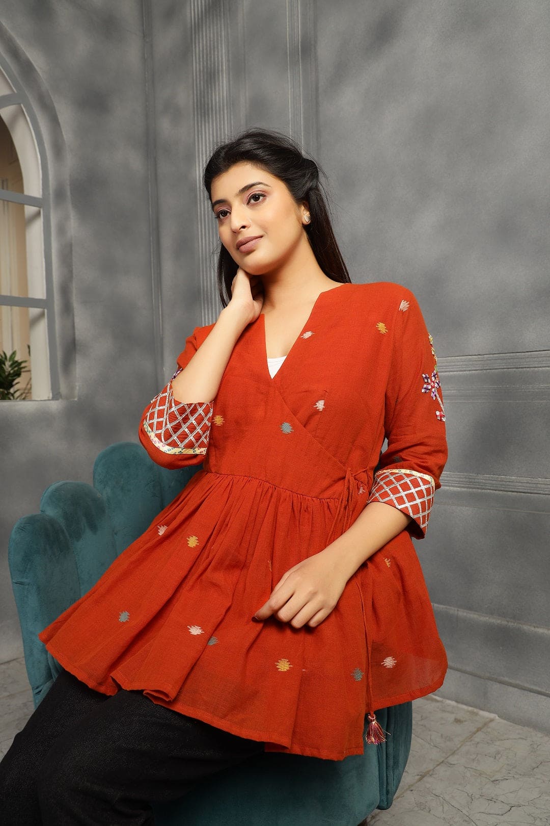 Jamdani Women Top - Rust - Charkha TalesJamdani Women Top - Rust