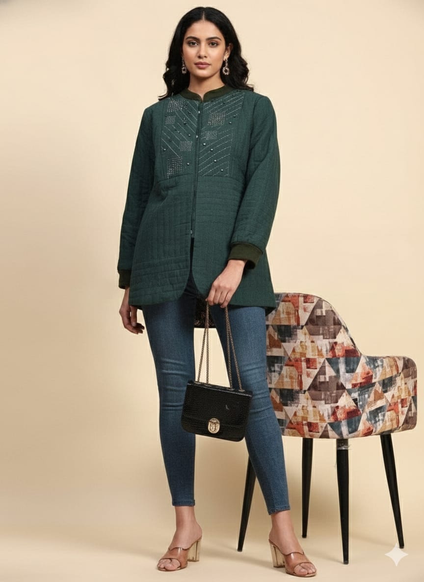 Khadi Cotton Jacket - Emerald Green - Charkha TalesKhadi Cotton Jacket - Emerald Green