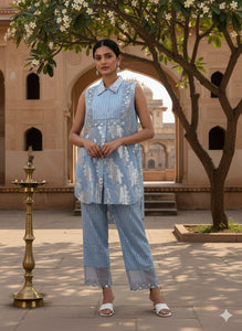 Lurex Cotton Women Co-Ord Set  -  Blue
