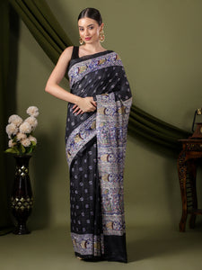 Madhubani Silk Saree - Black..