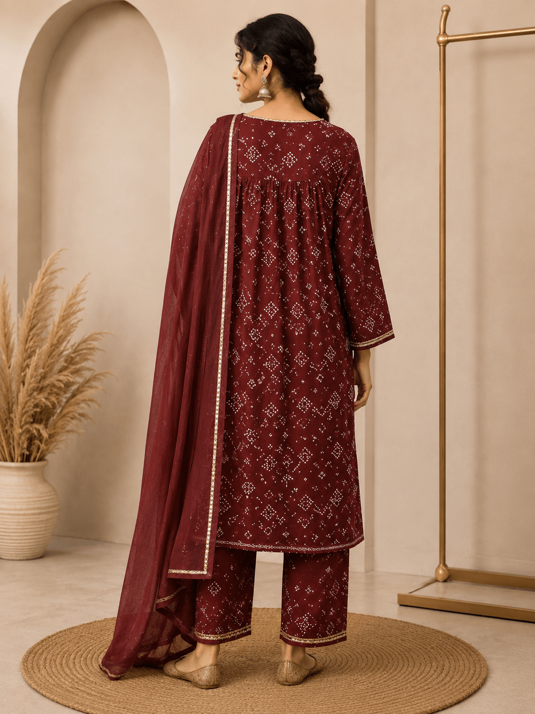Maroon Bandhani Indian Prints Kurta Set - Charkha TalesMaroon Bandhani Indian Prints Kurta Set