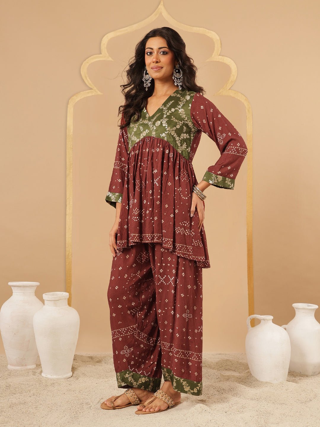 Maroon Bandhani Print Co - Ord Set - Charkha TalesMaroon Bandhani Print Co - Ord Set