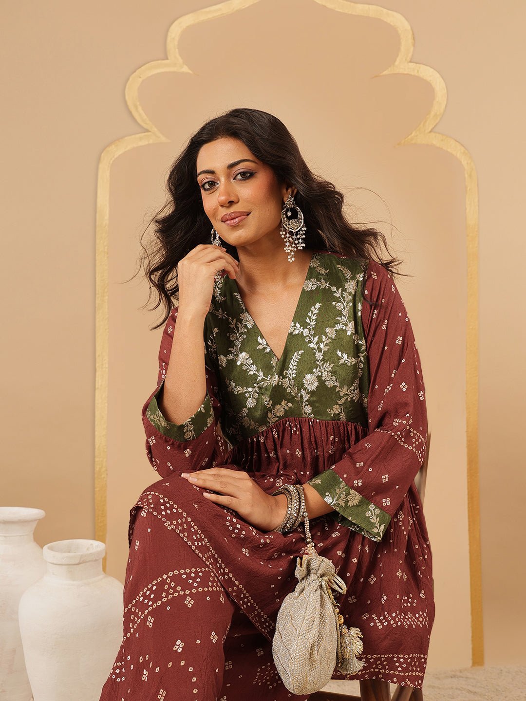Maroon Bandhani Print Co - Ord Set - Charkha TalesMaroon Bandhani Print Co - Ord Set