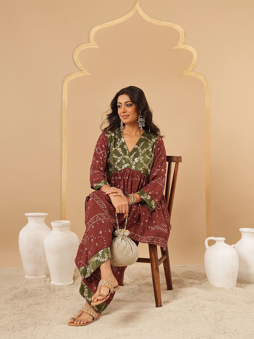 Maroon Bandhani Print Co - Ord Set - Charkha TalesMaroon Bandhani Print Co - Ord Set