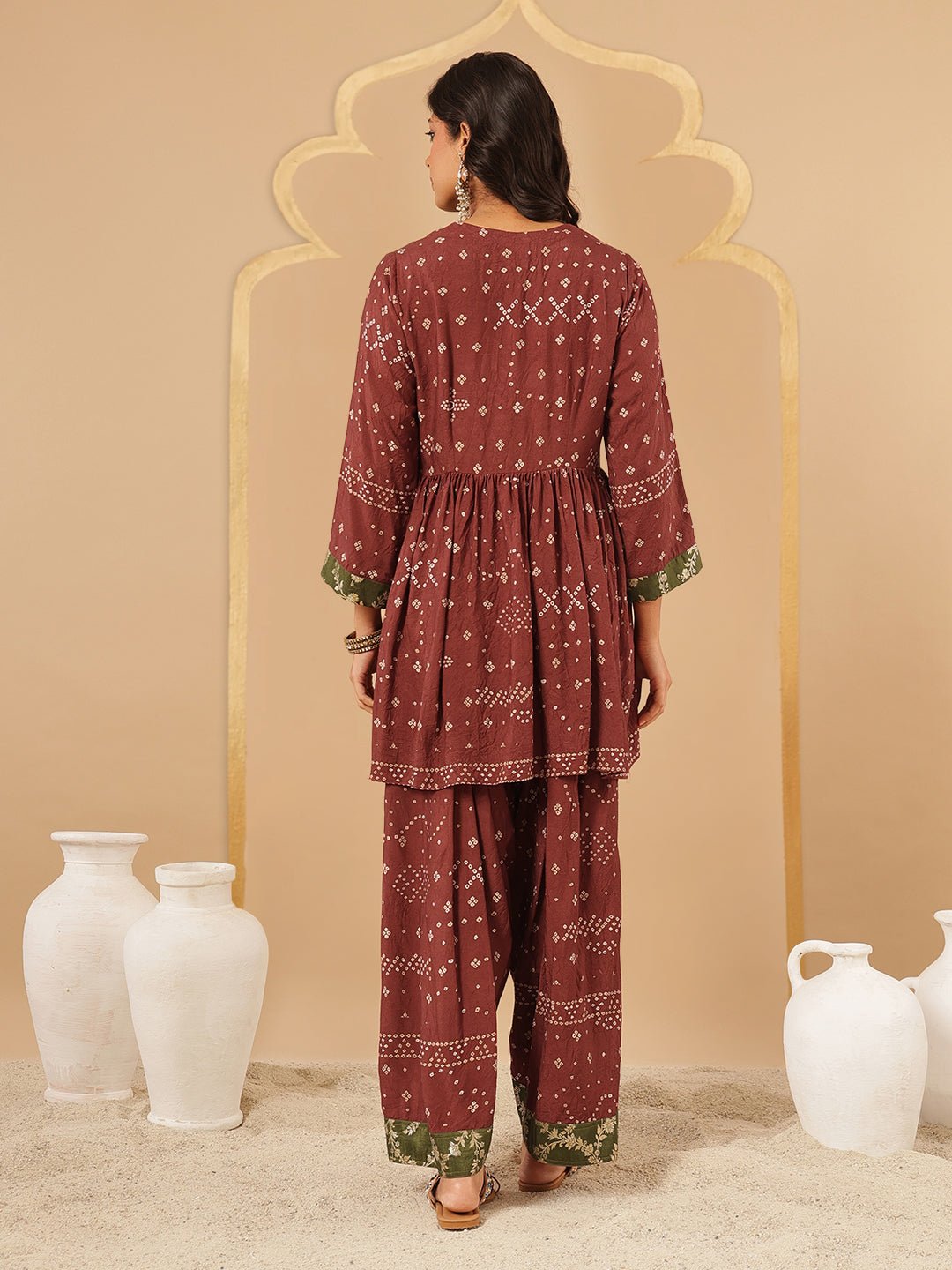 Maroon Bandhani Print Co - Ord Set - Charkha TalesMaroon Bandhani Print Co - Ord Set