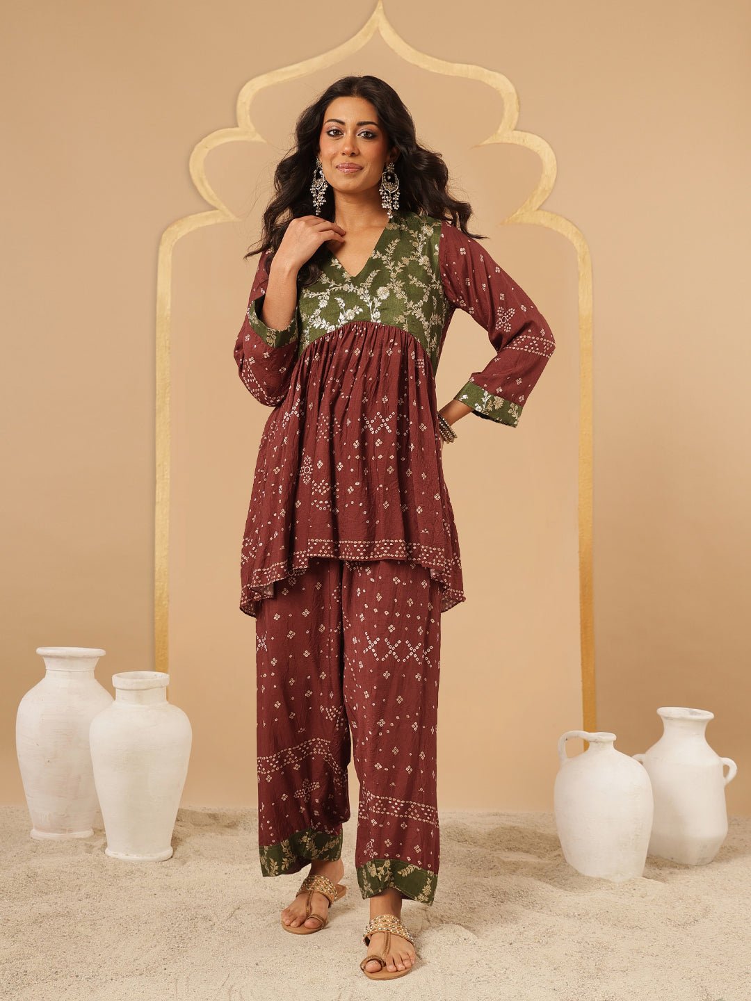 Maroon Bandhani Print Co - Ord Set - Charkha TalesMaroon Bandhani Print Co - Ord Set