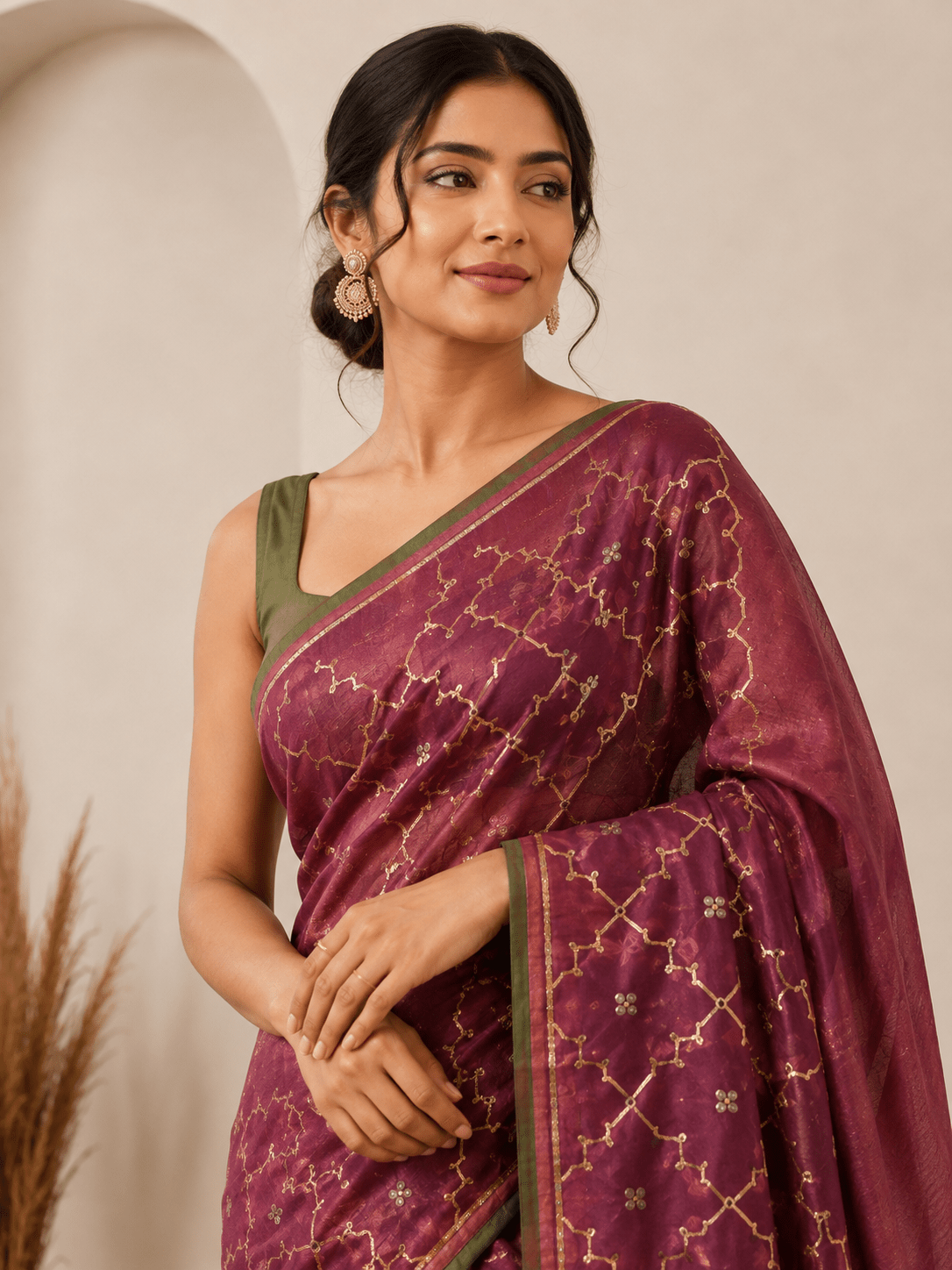 Maroon Chanderi Gotta Work Saree - Charkha TalesMaroon Chanderi Gotta Work Saree