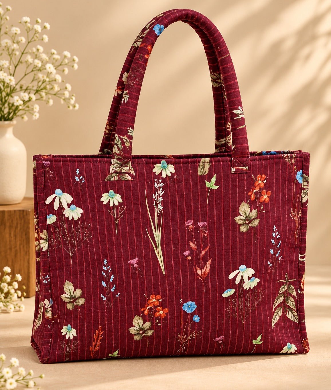 Maroon Indian Prints Tote Bag - Charkha TalesMaroon Indian Prints Tote Bag