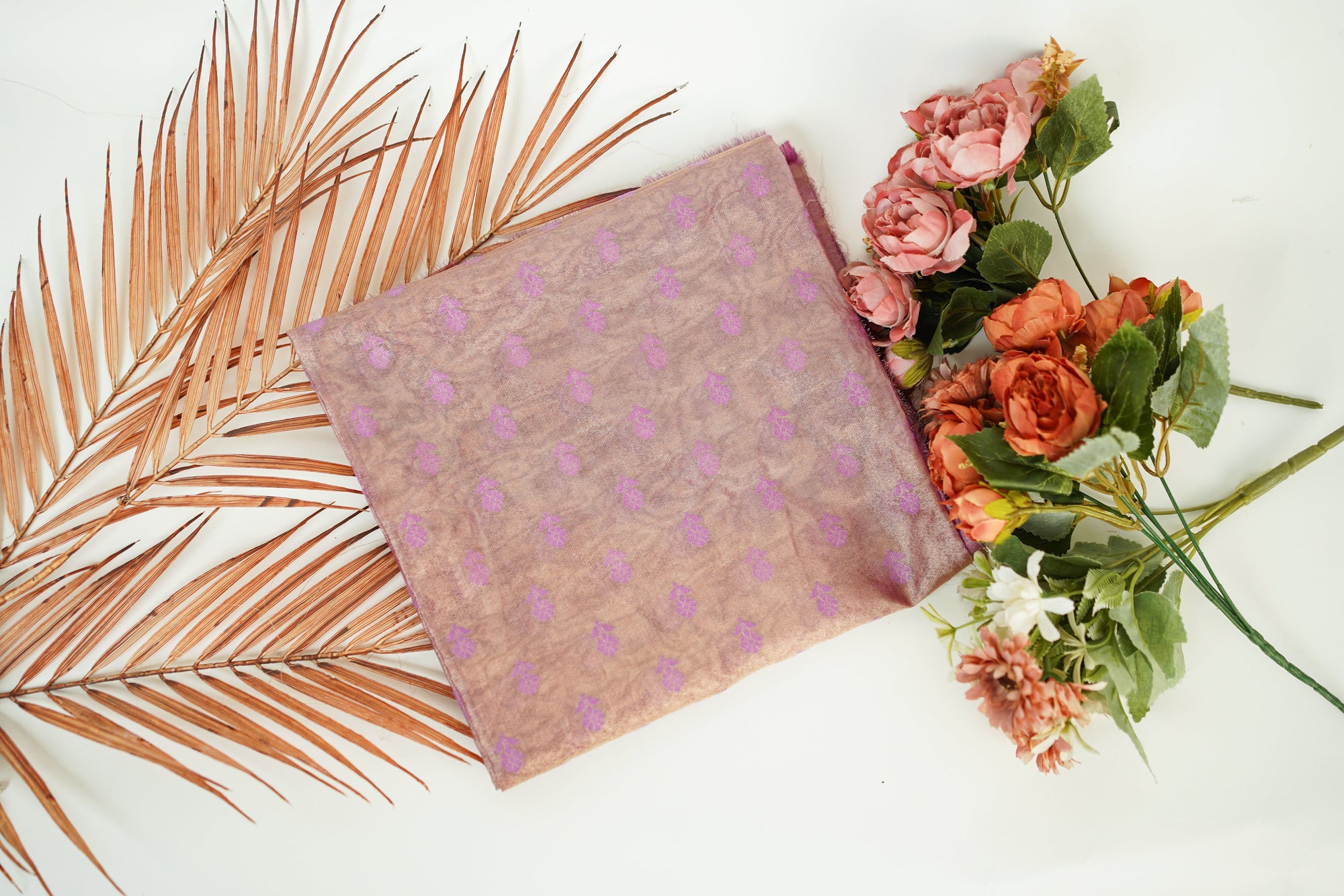 Mauve Banarasi Butta Fabric - Charkha TalesMauve Banarasi Butta Fabric